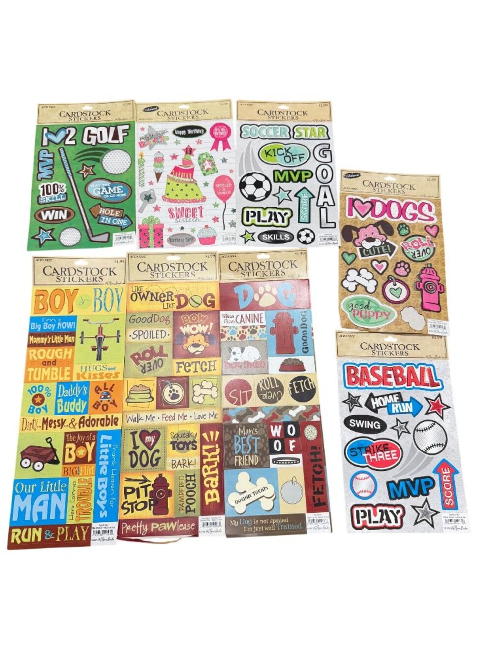 Paper Studio Cardstock Stickers Lot Sports Dogs Birthday Boy Golf Baseball